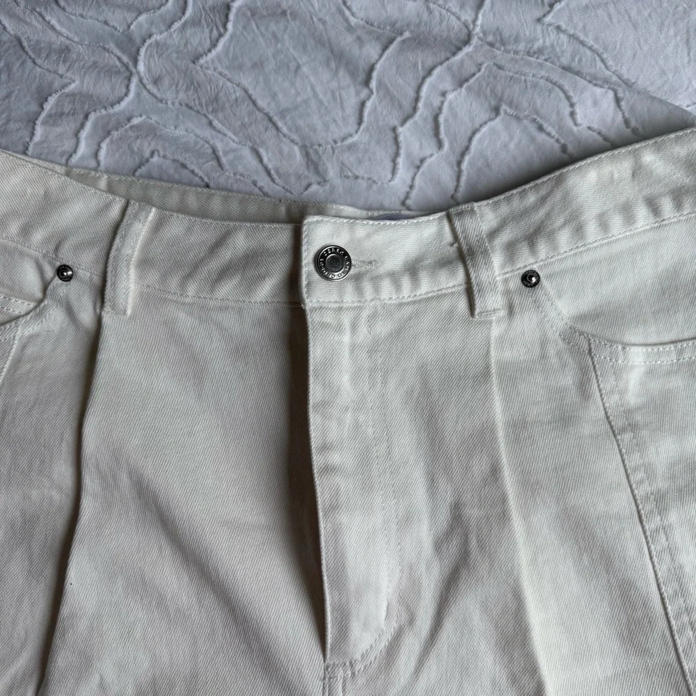 Derek Lam Long White Jean Shorts with Slit Side Detail